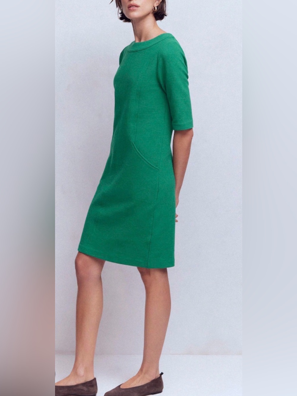 Boden - Green Textured Pocket Quarter Sleeve Lightweight Mini Dress Size 6P